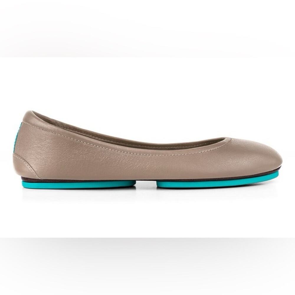Tieks Taupe Beige Leather Round Toe Foldable Compact Flats Size 10